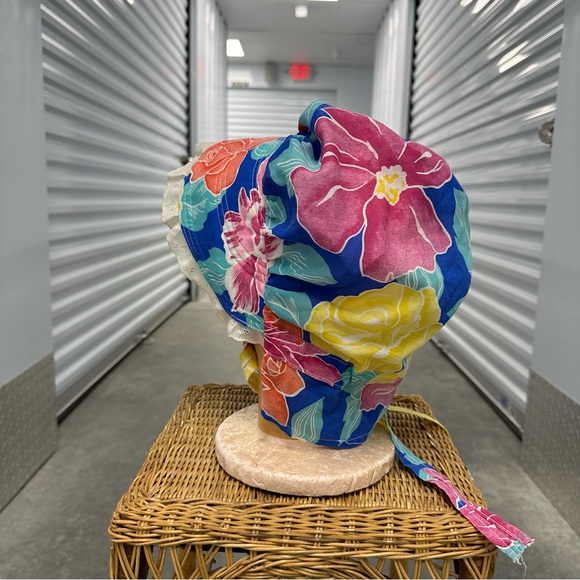 Vintage floral bonnet floral hat tie tropical - Picture 3 of 4